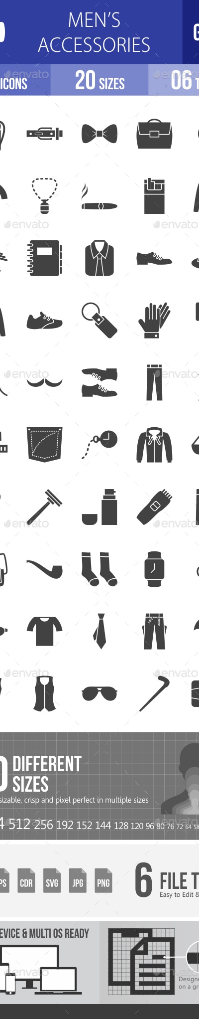 Men's Accessories Glyph Icons, Icons | GraphicRiver