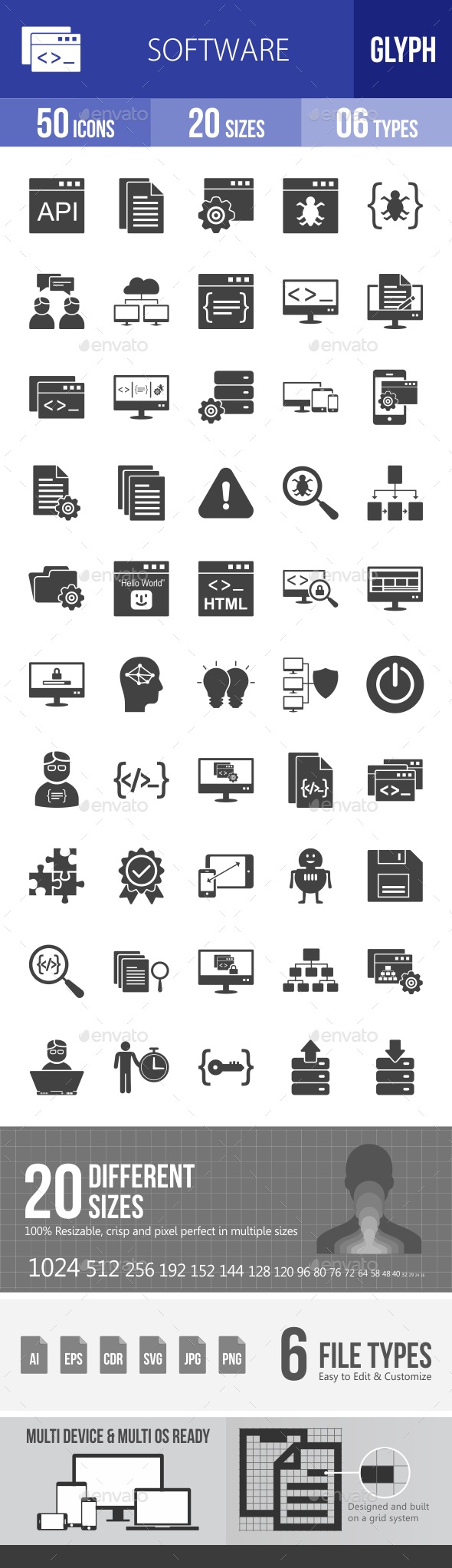 Software Development Glyph Icons, Icons | GraphicRiver
