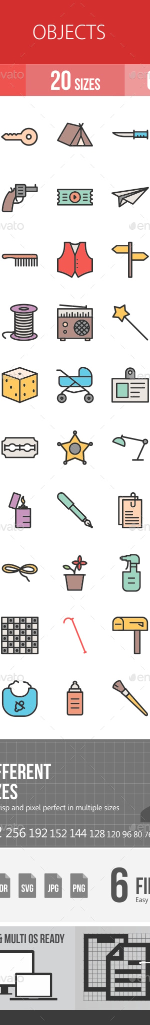 Objects Filled Line Icons, Icons | GraphicRiver