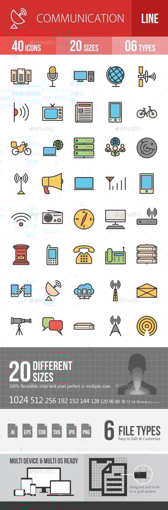 Communication Filled Line Icons, Icons | GraphicRiver
