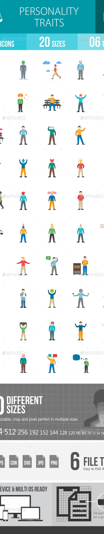 Personality Traits Flat Multicolor Icons, Icons | GraphicRiver