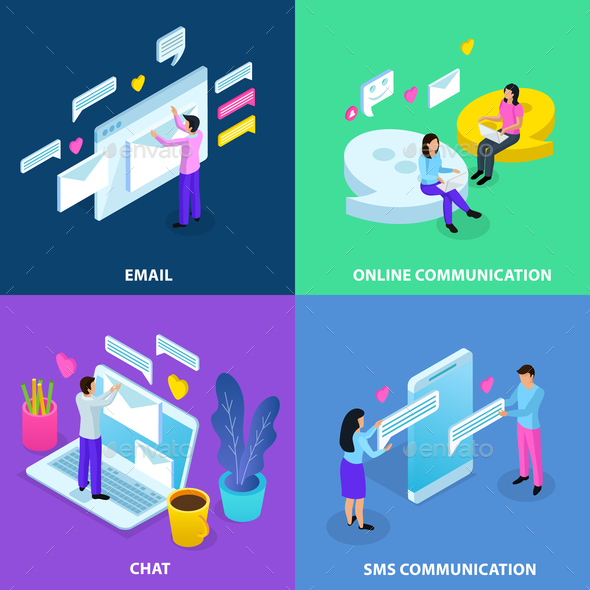 Virtual Communication Isometric Concept, Vectors | GraphicRiver