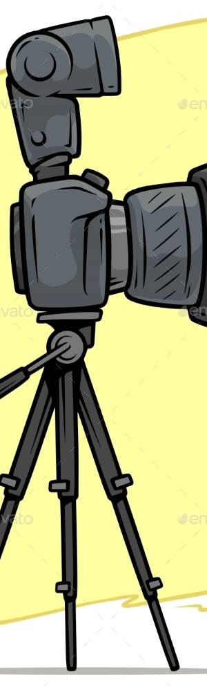 Cartoon Digital Camera with Big Lens on Tripod, Vectors | GraphicRiver