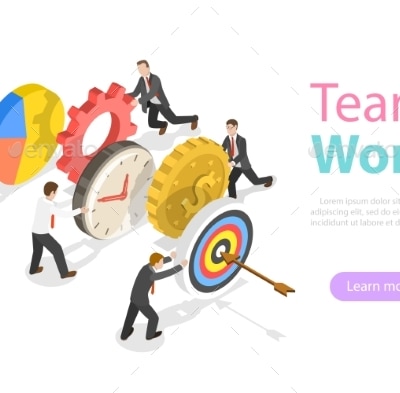 Effective Teamwork Flat Isometric Vector Concept., Vectors | GraphicRiver