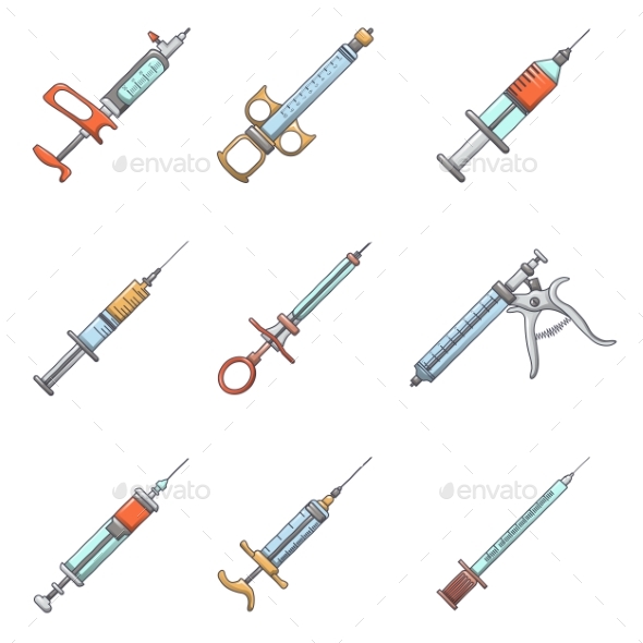 Syringe Needle Injection Icons Set Cartoon Style, Vectors | GraphicRiver