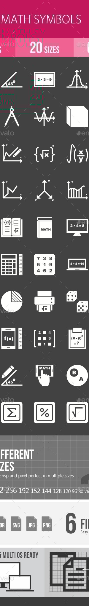 Math Symbols Glyph Inverted Icons, Icons | GraphicRiver