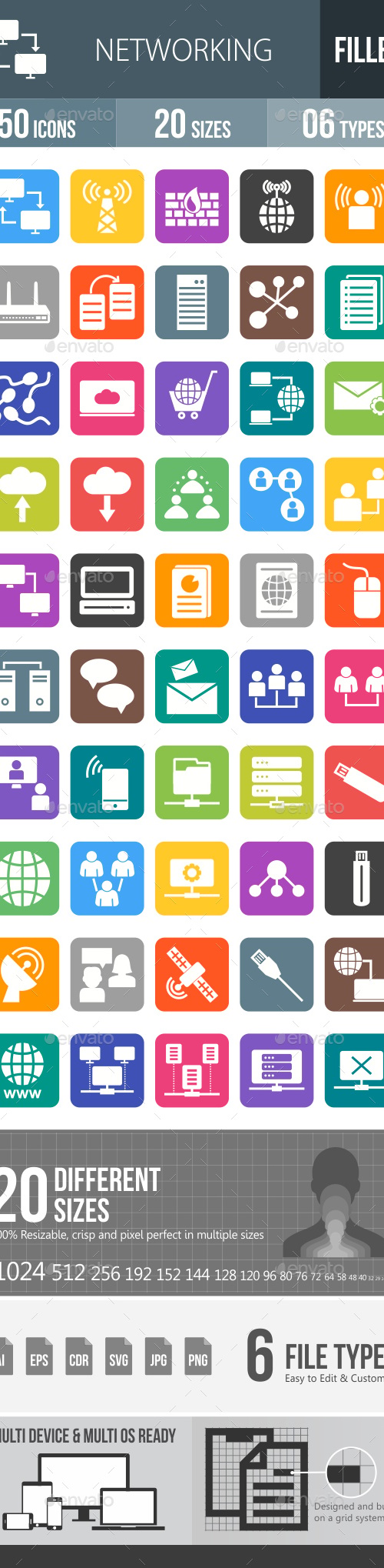 Networking Flat Round Corner Icons, Icons | GraphicRiver