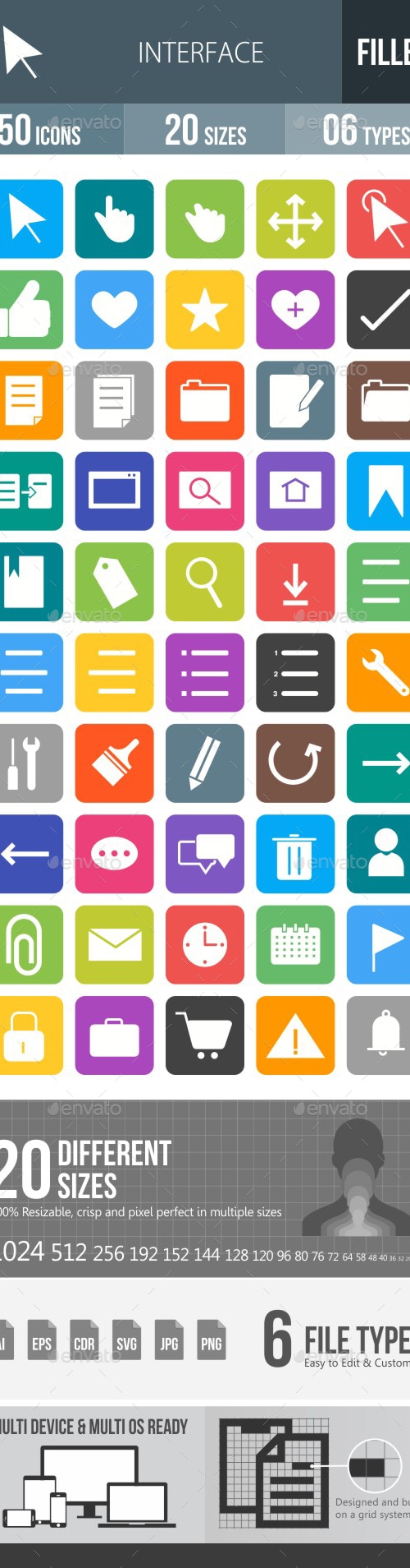 50 Interface Filled Round Corner Icons, Icons | GraphicRiver