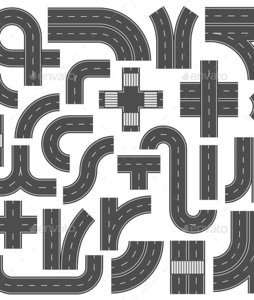 Connectable Highway Road Elements Vectors GraphicRiver