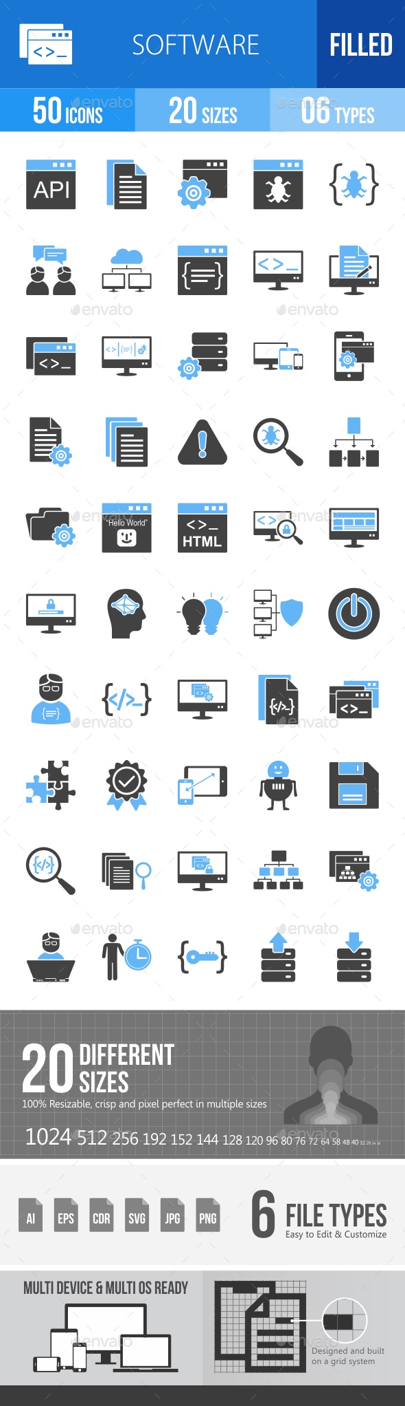 Software Development Blue & Black Icons, Icons | GraphicRiver