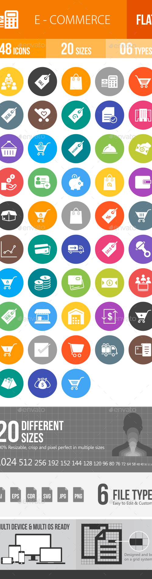 Ecommerce Flat Round Icons, Icons | GraphicRiver