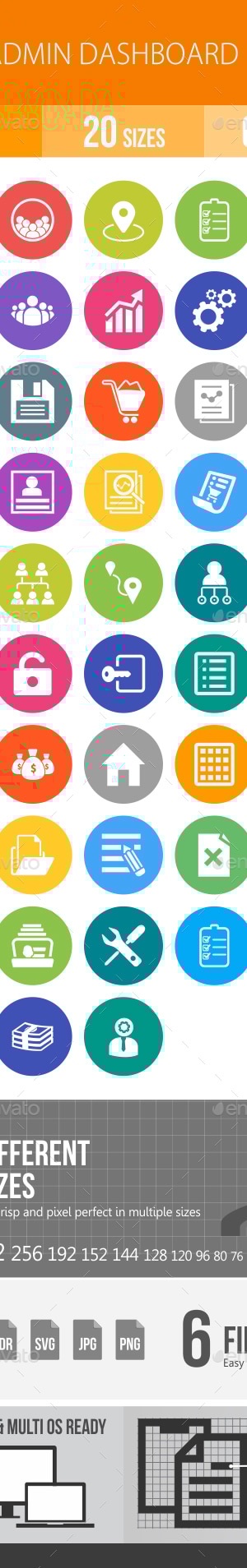 Admin Dashboard Flat Round Icons, Icons | GraphicRiver