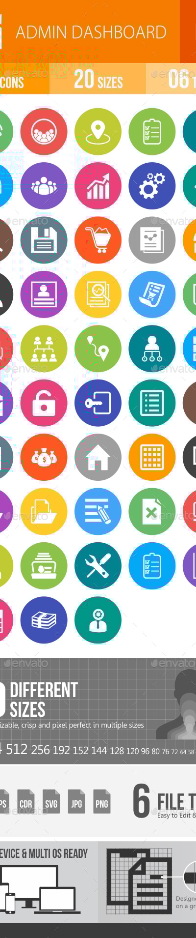 Admin Dashboard Flat Round Icons, Icons | GraphicRiver