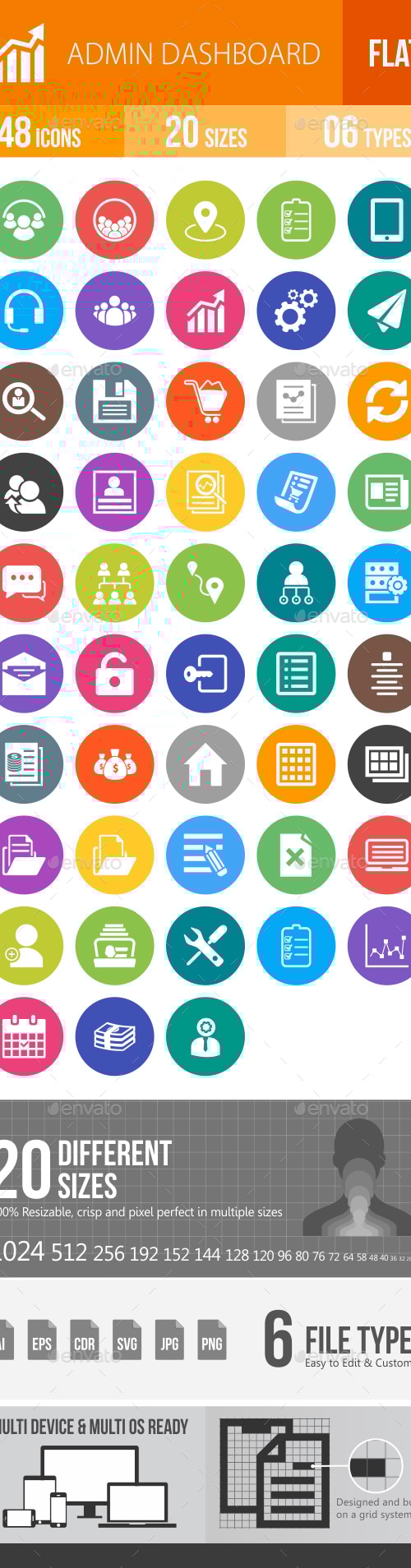 Admin Dashboard Flat Round Icons, Icons | GraphicRiver