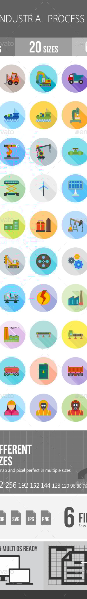 Industrial Process Flat Shadowed Icons, Icons | GraphicRiver