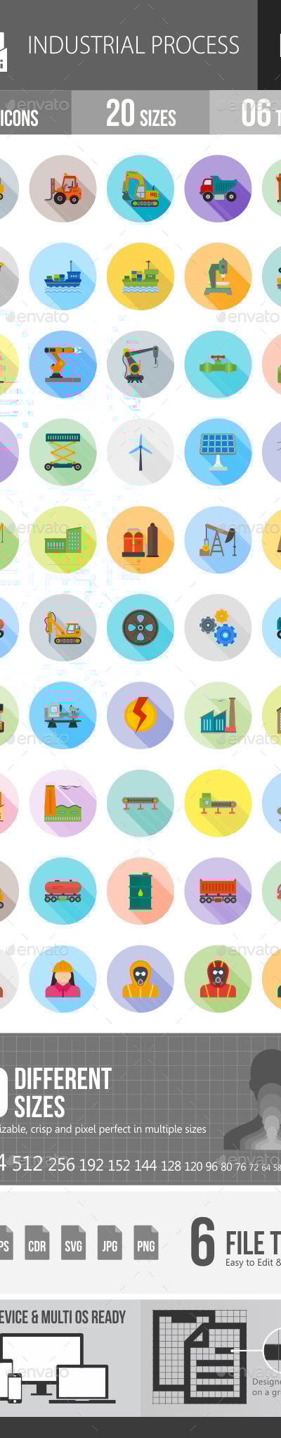 Industrial Process Flat Shadowed Icons, Icons | GraphicRiver