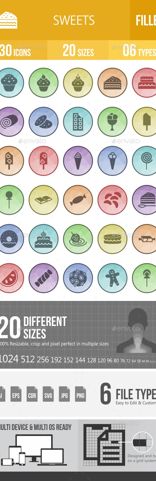 Sweets Filled Low Poly B/G Icons, Icons | GraphicRiver