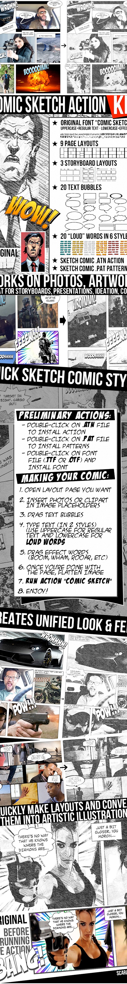 Comic Sketch Action Kit for Photoshop, Add-ons | GraphicRiver