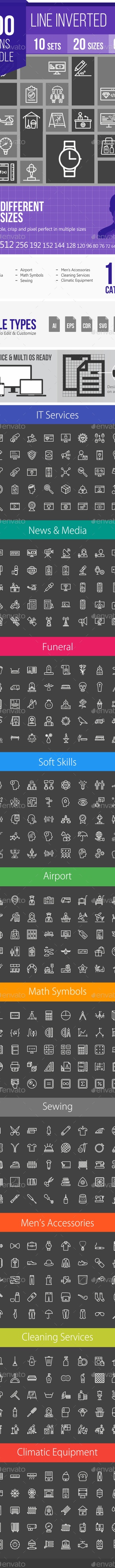 500 Vector Inverted Line Icons Bundle (Vol-15), Icons | GraphicRiver