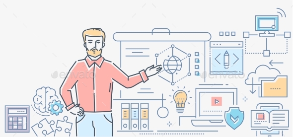Informatics Lesson - Colorful Line Design Style, Vectors | GraphicRiver