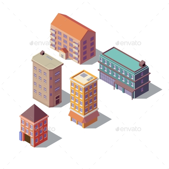Vector Isometric Set of Residential Buildings, Vectors | GraphicRiver