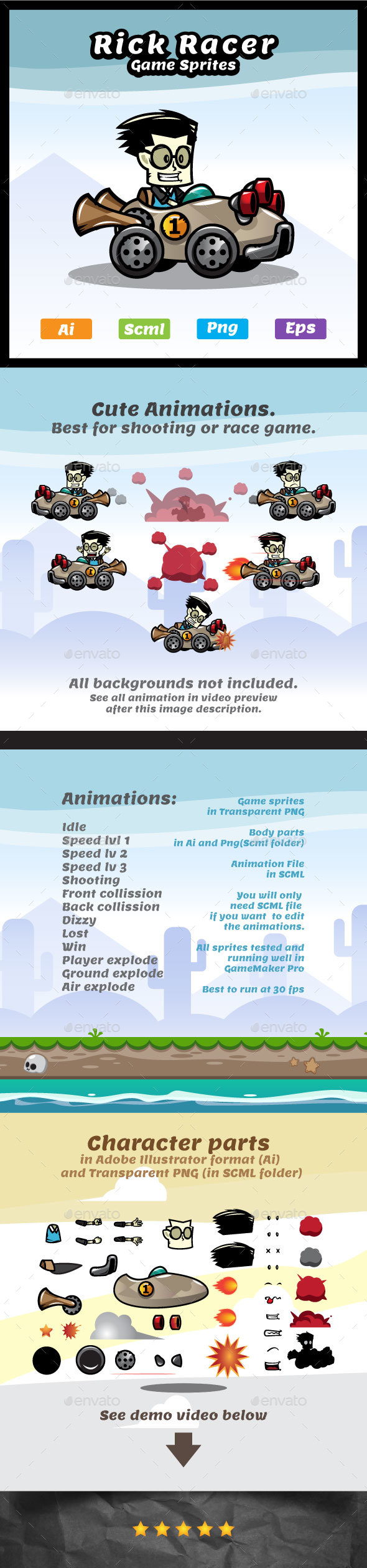 Rick Racer - Racing Game Character Sprites, Game Assets | GraphicRiver