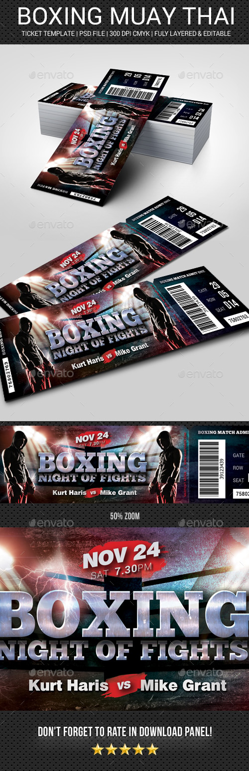Boxing Muay Thai Ticket, Print Templates | GraphicRiver
