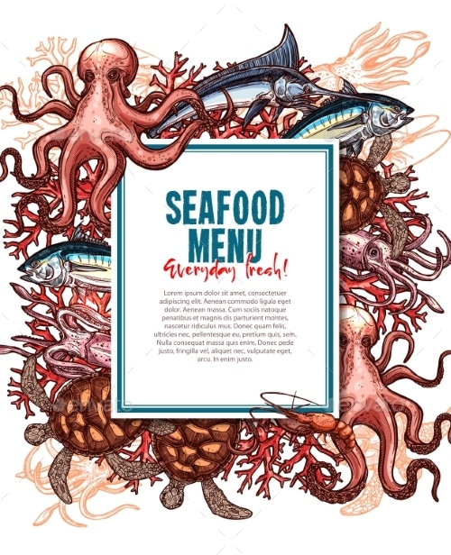 Vector Menu for Seafood or Fish Food Restaurant, Vectors | GraphicRiver