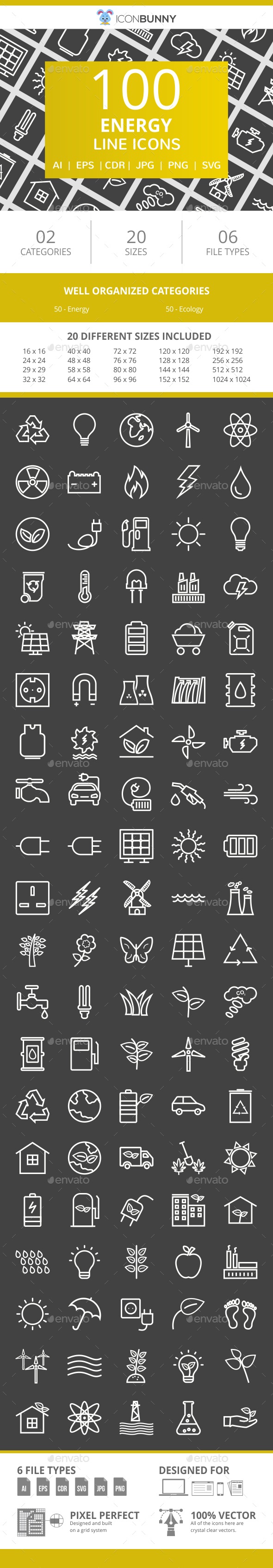 100 Energy Line Inverted Icons, Icons | GraphicRiver