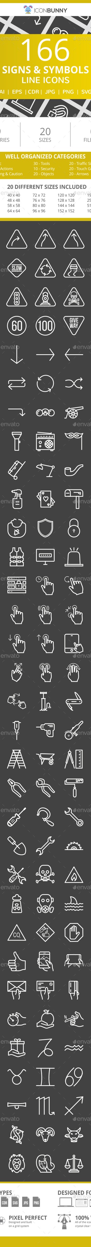 166 Signs & Symbols Line Inverted Icons, Icons | GraphicRiver