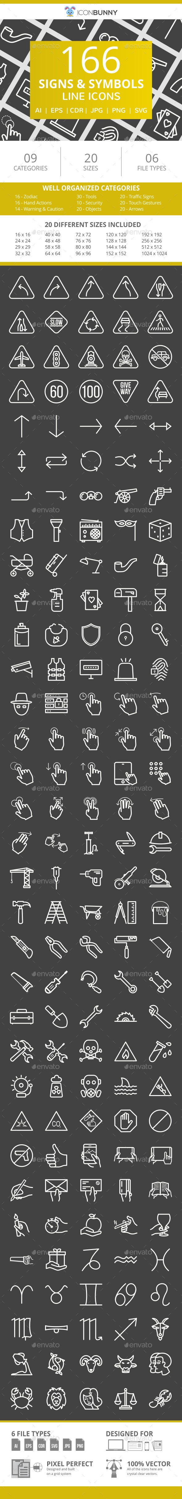 166 Signs & Symbols Line Inverted Icons, Icons | GraphicRiver