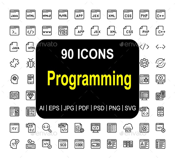 Programing Line Icons, Icons | GraphicRiver