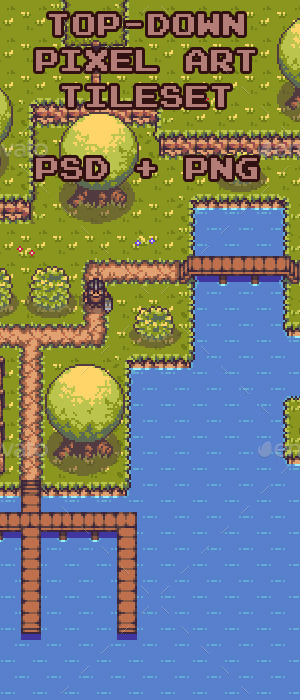 Top-Down Pixel Art Tileset, Game Assets | GraphicRiver