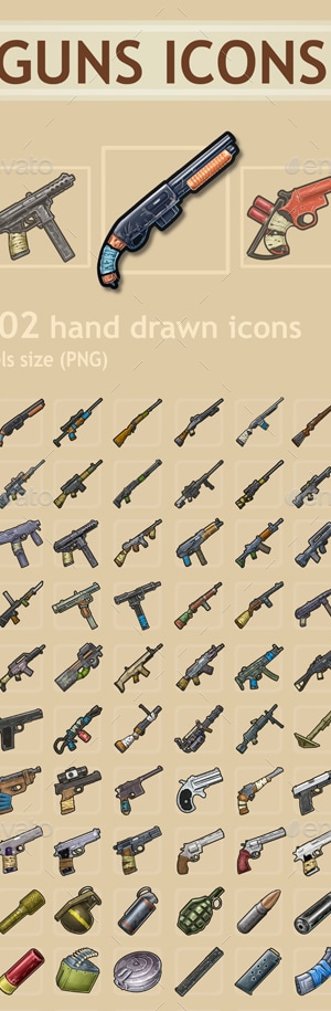 Guns Icons, Game Assets | GraphicRiver