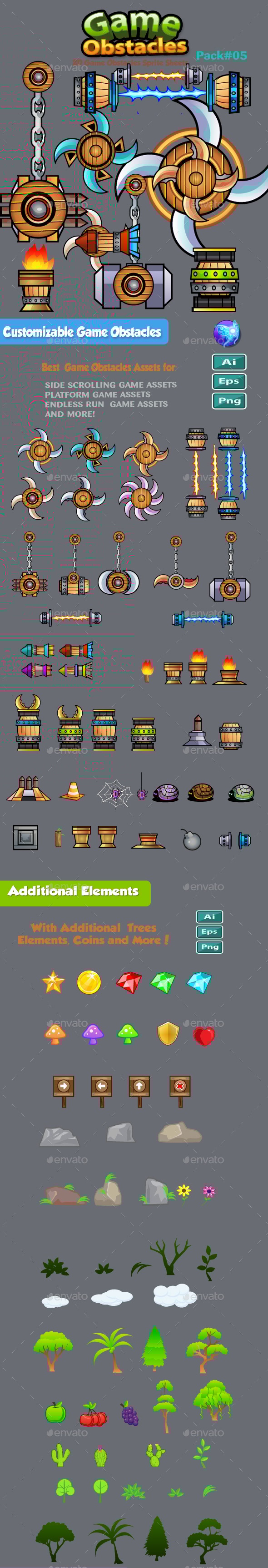 2D Game Obstacles Sprites 05, Game Assets | GraphicRiver