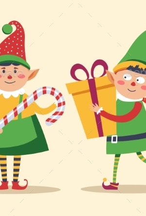 Elf Children Holding Presents Decorated with Bow, Vectors | GraphicRiver