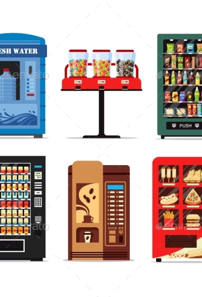 Set Vending Machines Full of Products, Vectors | GraphicRiver