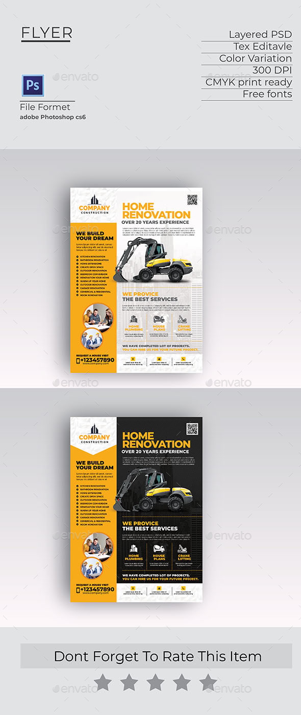 Construction Company Flyer, Print Templates | GraphicRiver