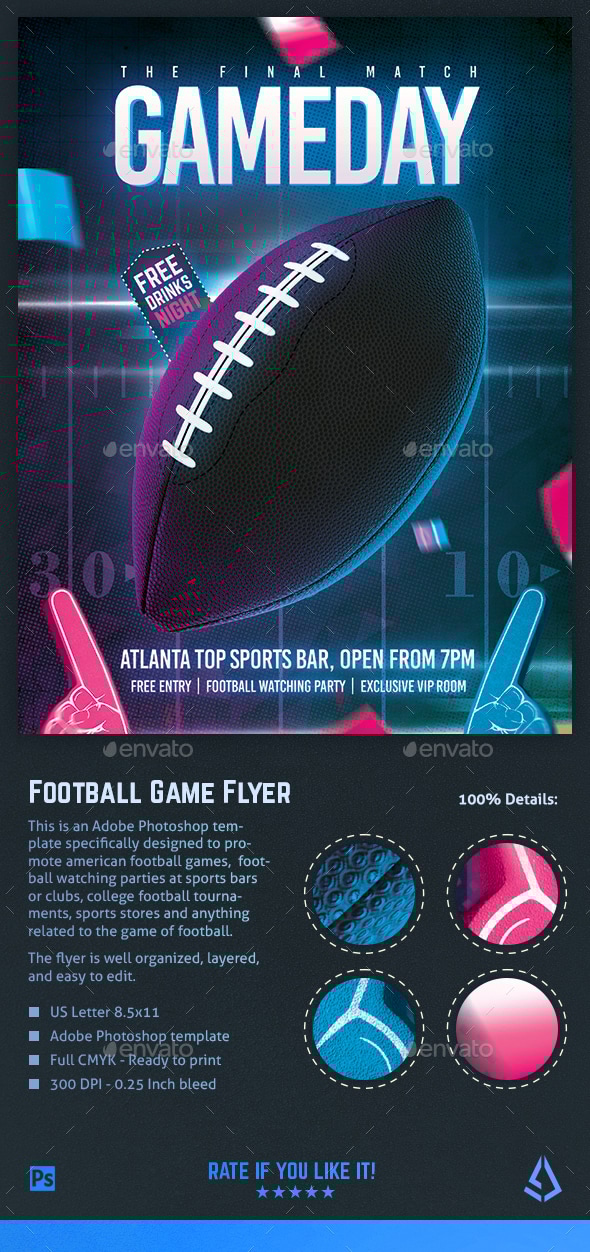 American Football Flyer College Superball Watch Party Template