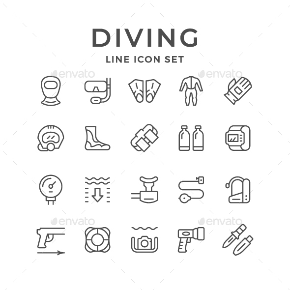 Set Line Icons of Diving, Icons | GraphicRiver