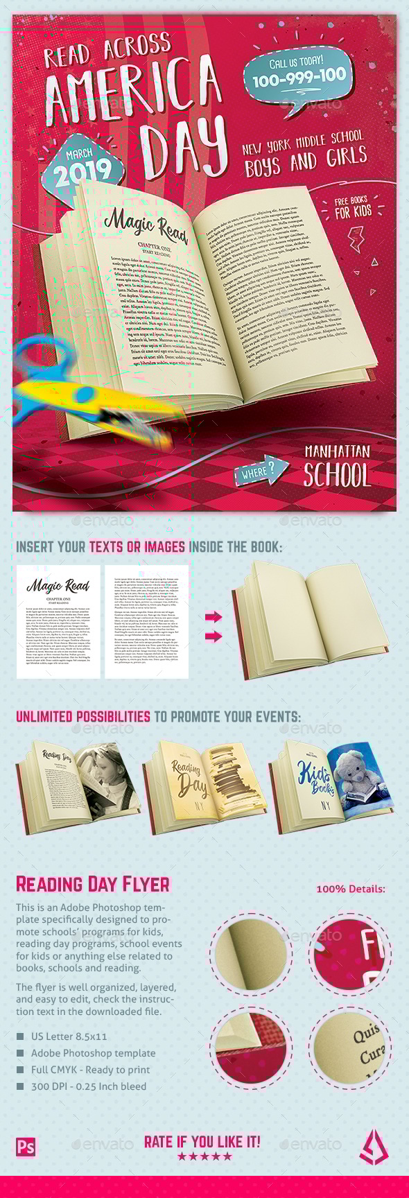 Read Across America Flyer Template School Kids Reading Day, Print Templates