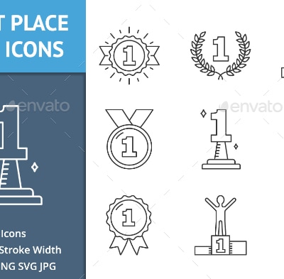 First Place Line Icons, Icons | GraphicRiver