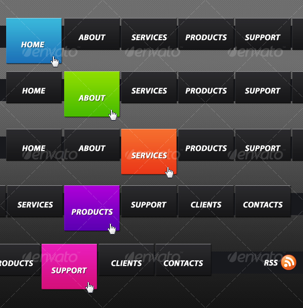Colorful Horizontal Navigation Menu, Web Elements | GraphicRiver