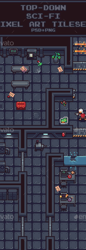 Top-Down Sci-Fi Pixel Art Tileset, Game Assets | GraphicRiver