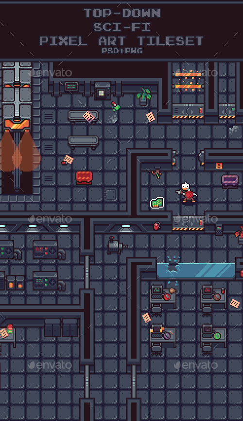 Top-Down Sci-Fi Pixel Art Tileset, Game Assets | GraphicRiver
