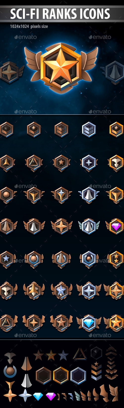 Sci-Fi Ranks Icons, Game Assets | GraphicRiver
