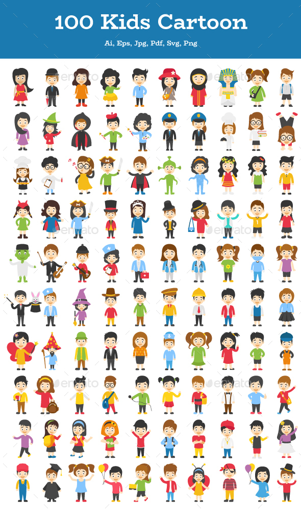 100 Kids Cartoon Characters Vector, Vectors | GraphicRiver