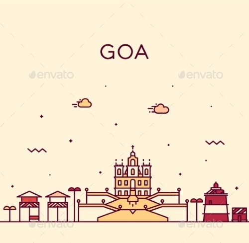 Goa Skyline India Vector Illustration Linear Style, Vectors | GraphicRiver
