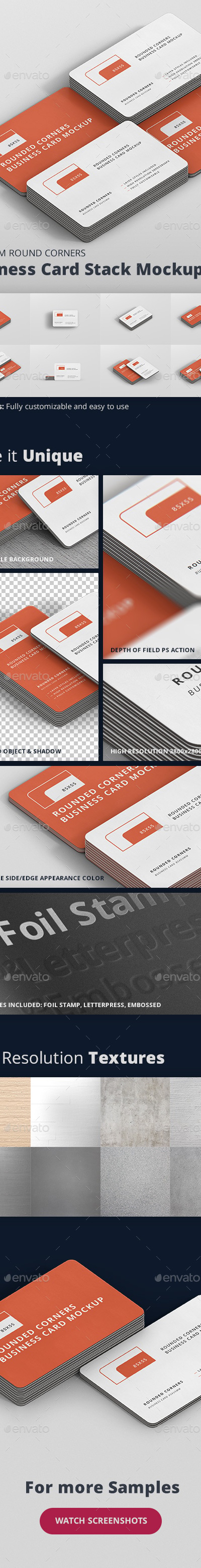 Business Card Mockup Stack Round Corners, Graphics | GraphicRiver