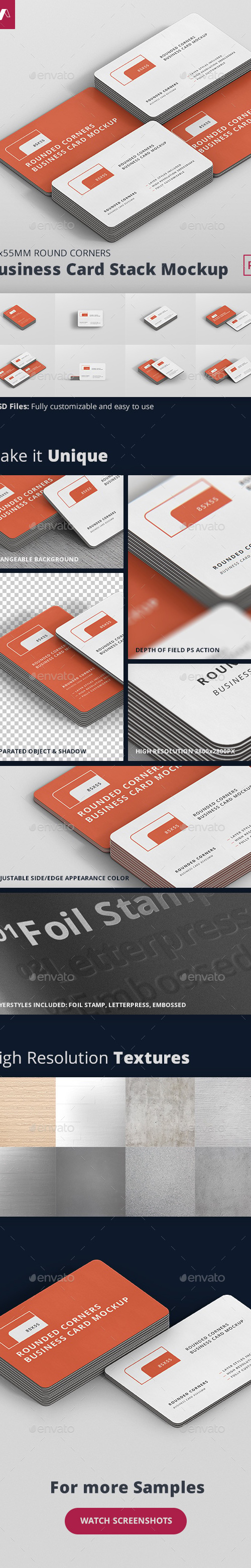Business Card Mockup Stack Round Corners, Graphics | GraphicRiver